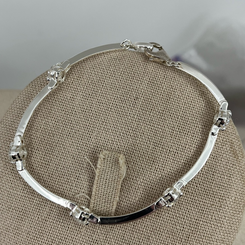 Vintage Sterling Silver CZ Link Bracelet – 925 Stamped – 7"-7.25", 8g - Picture 6 of 17